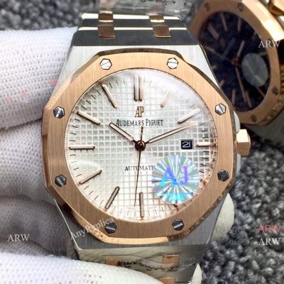 Fake Audemars Piguet Royal Oak Watch Two Tone Rose Gold Silver Dial